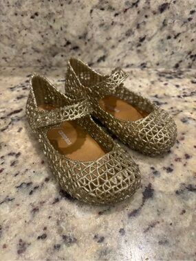 MINI MELISSA Campana Shoes Girls 10 Gold Mary Jane Toddler Girl Jelly Zig Zag